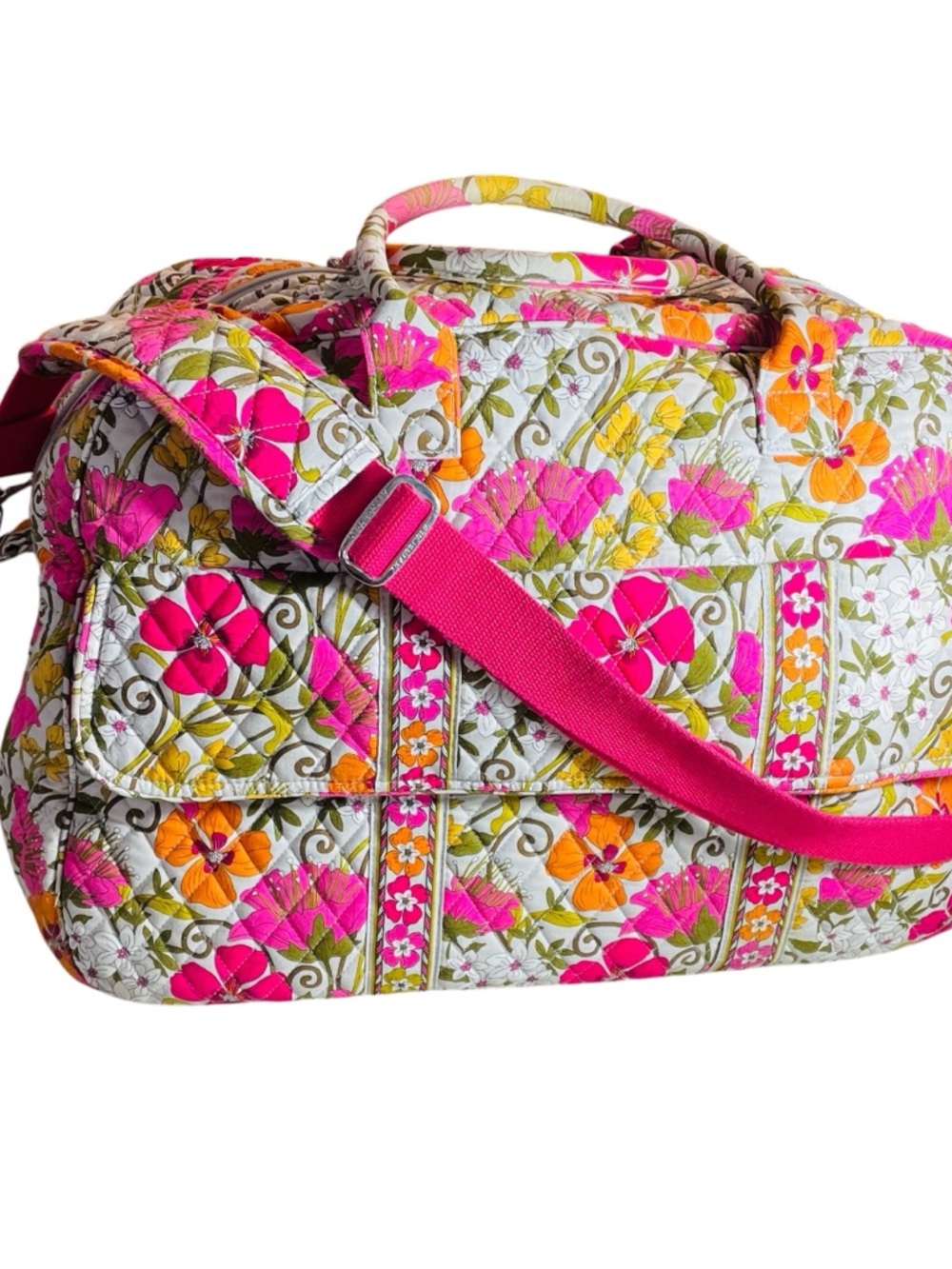 Vera Bradley Floral Lilli Bell Quilted Weekender Duffel in Pink, Orange & Cream - Picture 2 of 10
